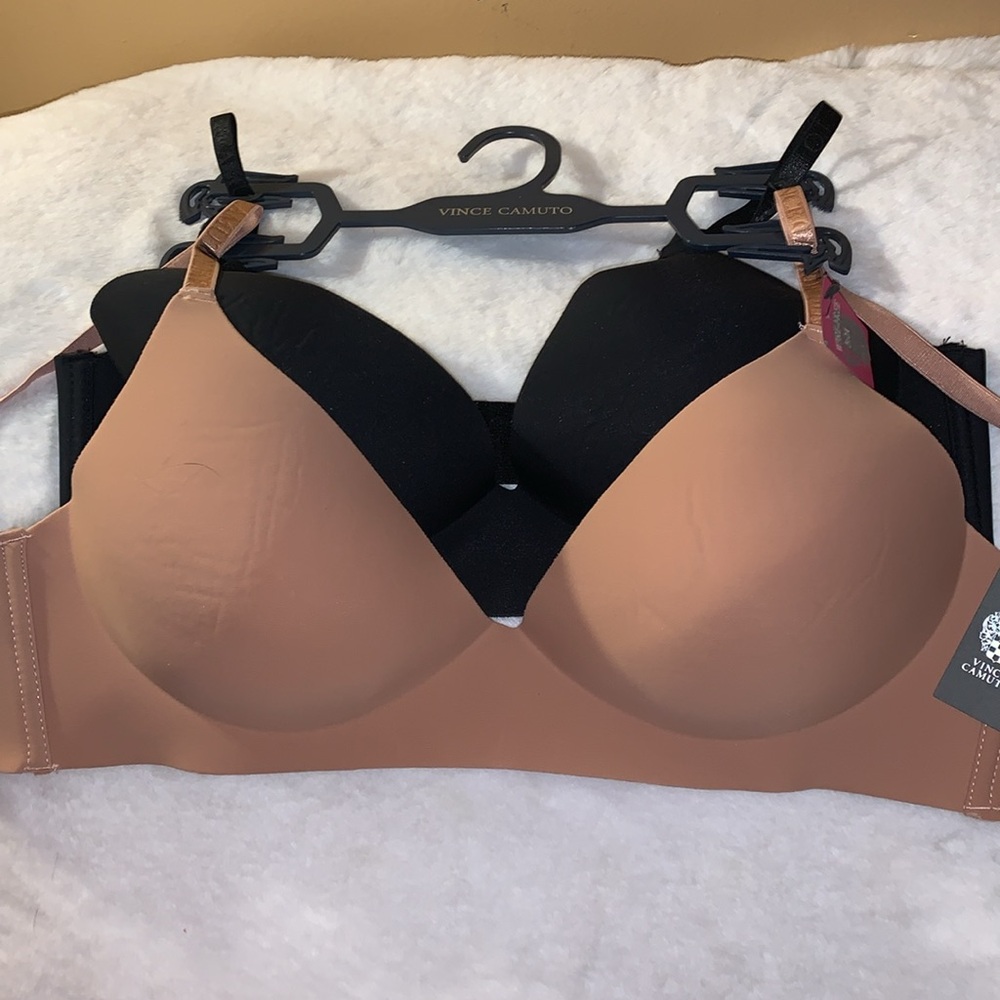 🦜 VINCE CAMUTO Set 2 Wire Free Bras in Black & Tan NWT 34C - Picture 5 of 14